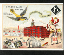 RARE 19th Century Tobacco Gail & Ax Factory View Little Joker Trade Card SR.T.lJ picture
