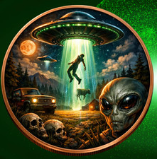 Alien Invasion Man Abduction Colored Coin in Large Capsule 5oz AVDP Copper Round picture