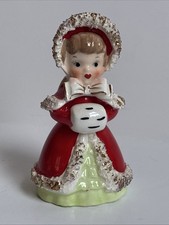 Vtg 1950’s Lefton Christmas Girl w Muff Bell Spaghetti Trim Japan Ceramic picture