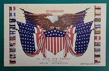 Postcard Vtg Patriotic In God We Trust To Save America Bald Eagle Stars Stripes picture