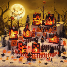 88 Pcs Lighted Halloween Village Accessories Set, Orange 7 picture