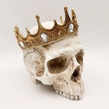 Gothic Skull with Gold Jeweled Crown Figurine Macabre Royal Home Decor Halloween picture