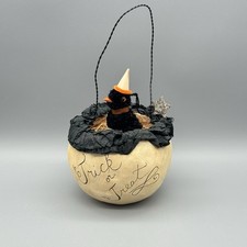 Vtg 2005 Nicol Sayre Halloween Trick or Treat Bucket Gourd Ornament Crow Bird picture