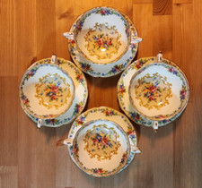 Paragon Minuet Double Warrant by Appointment HMTQ & HMQ Mary Cream Soups Saucers picture