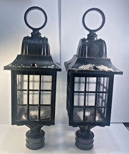 Lot of 2 Large Antique Cast Aluminum Metal Gas Post Lamps 24'' Tall by 7'' Wide picture
