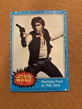 Star Wars Series 1 (Blue) Topps 1977 Trading Card #58 Harrison Ford as Han Solo picture