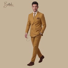 Mustard Double Breasted Suit Men's 2 Piece Formal Tailored Wedding Prom Business picture