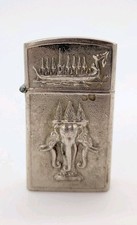 Vintage Siam Silver Gas Lighter Thailand Gods Mayan Themed Flip Top Hieroglyph picture