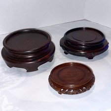 SET OF 3 LOT Chinese Hand Carved Wooden Vase Stands Various Sizes Vintage ROUND picture