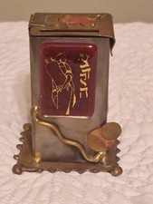 Antique TZEDAKAH Mixed Metal Copper & Fused Glass Judaica Charity Box VTG picture