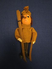 Vintage CASY BOYS Wooden Skier Figure Germany Ski Doll 10