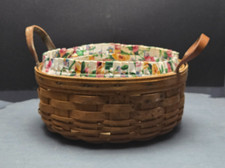 Longaberger 1992 Round Serving Basket Floral Liner Protector Double Handles picture