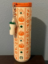 Disney Parks Starbucks Pumpkin Spice Fall Tumbler & Charm Stainless Steel NWT picture