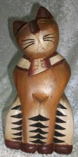 Vintage Pier 1 Imports Hand Carved Painted Wood Folk Art Cat Figurine Sculpture picture
