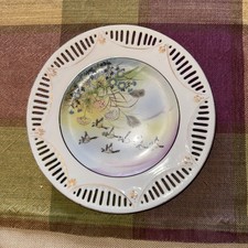 Vintage Japanese Porcelain Reticulated Plate Hand Painted Flying Birds & Flowers picture