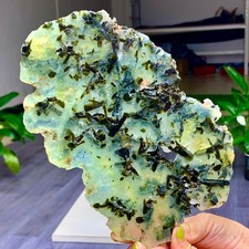 1.29LB  Natural green prehnite& Tourmaline Crystal specimen picture
