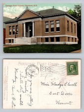 Claremont, NH-New Hampshire, Carnegie Public Library Bldg Vintage c1909 Postcard picture