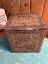 Vintage Dr. Johnson's Educator Crackers Advertising Hinged Tin Square Box picture