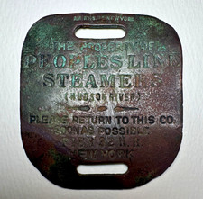 Antique People’s Line Steamers Brass Baggage Tag Hudson River Pier 32 NY Albany picture