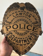 Rare Original 1950s Lawton, Oklahoma Police Car Door Metal Sign. 14x19 picture
