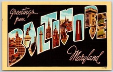 large letter greetings from baltimore maryland MD Linen UNP postcard picture