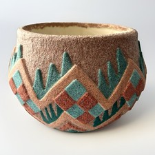 Vintage Atlantic Mold Southwestern Aztec Geometric Style Ceramic 6” Planter picture