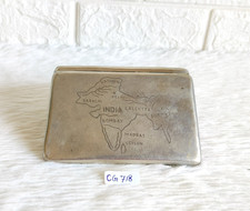 Antique Pre Independence Indian Map Carved Brass Cigarette Keeping Box CG718 picture