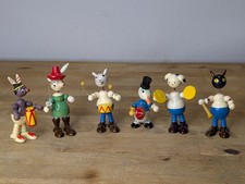 6 VTG Goula Spain Wood Figure Nodder Bobblehead Cat, Rabbit, Duck, Mouse, Indian picture