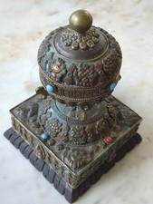 Authentic Tibetan/Nepalese Desktop Prayer Wheel w Original Mantra Scroll picture