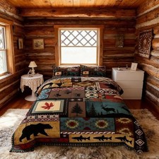 Rustic Cabin Bedding Comforter Sets Size, Lodge Bear King Brown Teal Blue picture