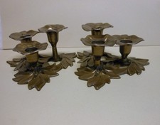 PAIR Brass Flower Candelabra Hollywood Regency Floral Candle Holders Mid Century picture