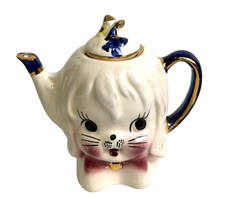 RARE Vintage Lefton Mr. Toodles Maltese Tea Pot w/ Lid Dog Kitschy Pink Bow picture