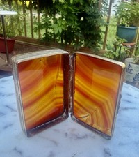 Antique Victorian Banded Agate/Carnelian Snuff Box - Two-Sided Gilt Brass, 1880s picture