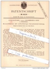 Original patent Schwanhäusser, formerly Grossberger & Kurz in Nuremberg, 1883, picture