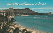 Aerial View - Waikiki and Diamond Head Hawaii Vintage souvenir Postcard picture