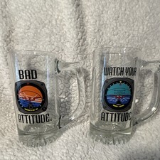 Vintage 80s/90s Aviation Bad Attitude Mugs Lot of 2  Beer mugs. picture