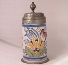 Antique Early German Faience Beer Stein Bayreuth Factory Floral Theme c.1780s picture