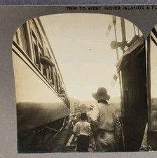 Private Stereoview Photo 1911 Panama Railroad Burning Bridge Vtg Canal Zone #60 picture