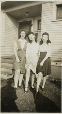 FOUND PHOTO Three pretty ladies showing off their legs on the porch 1940s picture