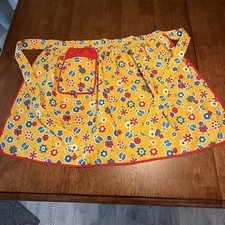Vintage 1960-1970's Orange Red Blue Green Half Hostess Apron  Flowers Lady Bugs picture