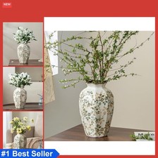 Ceramic Flower Vase 9.1 Inch Vintage Green Hand-Painted Glossy Farmhouse Decor picture