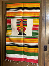 Antique Vintage Mexican Serape Woven Textile Blanket/Rug Fringe, Central Figure picture