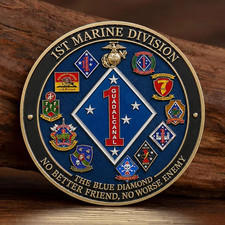 1st Marine Division Challenge Coin USMC Guadalcanal Blue Diamond Military Gift picture