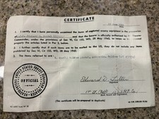 Original WWII US Capture Paper Certificate For WALTHER 7.65 Pistol PAPER ONLY picture