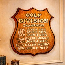 Neat Hand Painted Antique Trophy Shield Wood Plaque Golf Championship Wall Decor picture