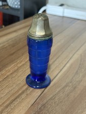 VINTAGE BRASS CAP COBALT BLUE GLASS SALT SHAKER picture