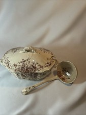 ANTIQUE TRANSFERWARE SMALL VEGETABLE TUREEN WITH MATCHING LADLE picture