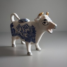 Antique Staffordshire William Kent Blue Willow Cow Creamer, C1920 picture