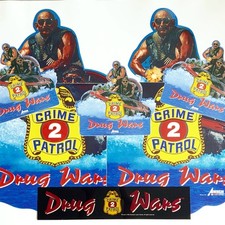 Crime Patrol 2 Drug Wars Side Art & Marquee 8 Piece Cabinet Set NOS ORIGINAL picture