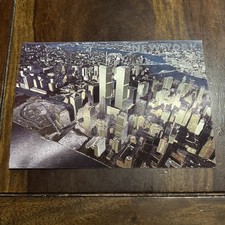 Vtg Postcard NYC Twin Towers World Trade Center Ariel View Shiny Foil Dufex picture